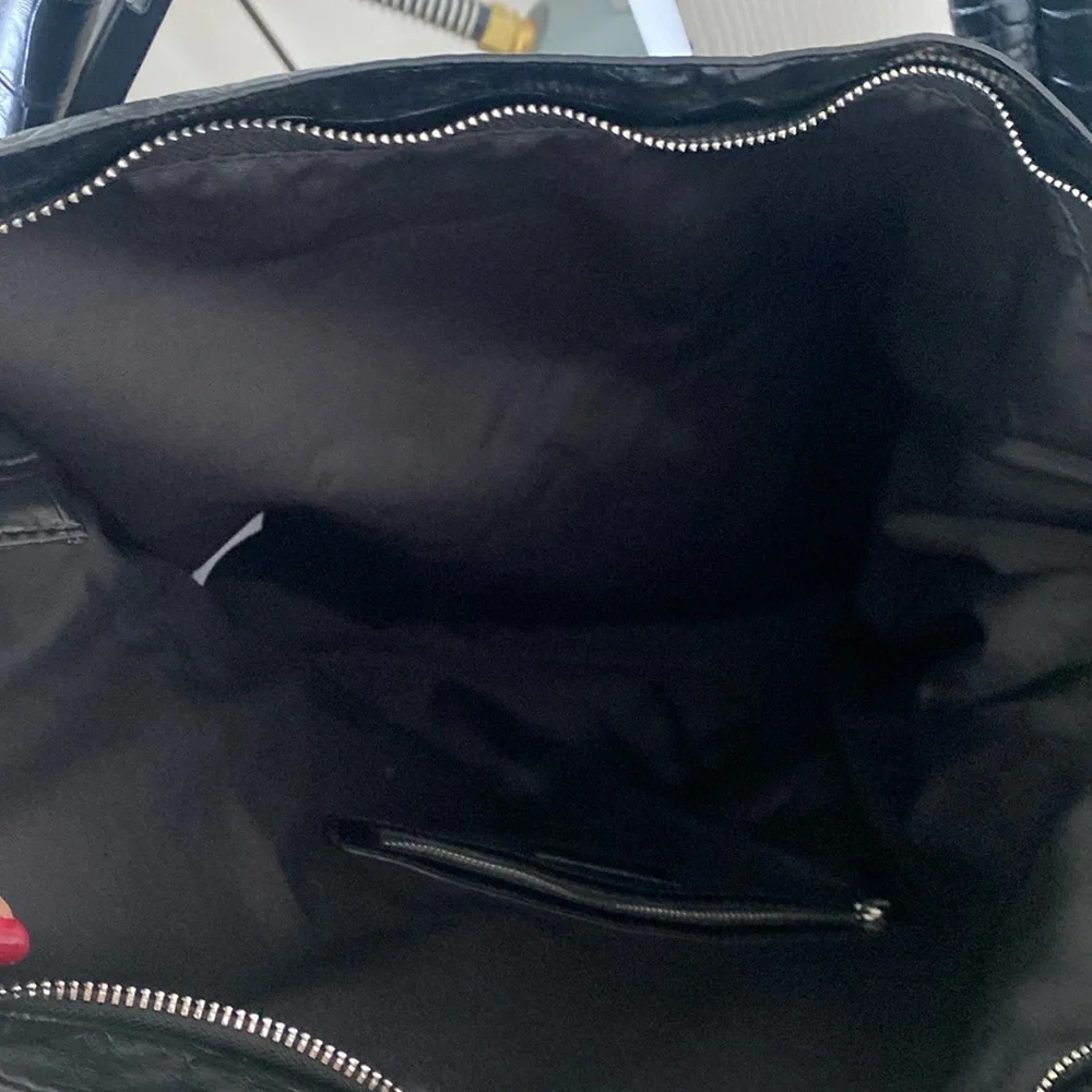 Zara Vegan Leather Black Croc Tote Bag New - Picture 8 of 11
